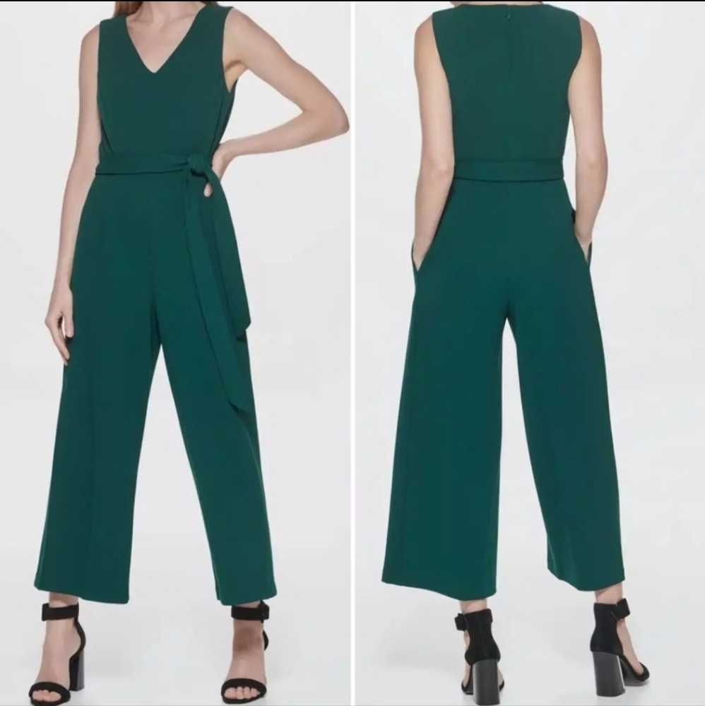 NWT Calvin Klein Size 6 Malachite Sleeveless V-neck Waist Tie Jumper